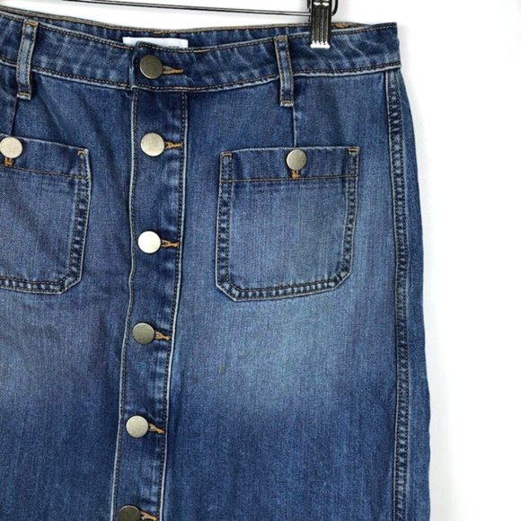 LOFT Ann Taylor Button Front Mini Denim Skirt - Picture 2 of 5